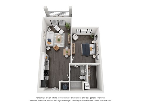 Floor plan for 1 bed, 1 bath, 787 sqft